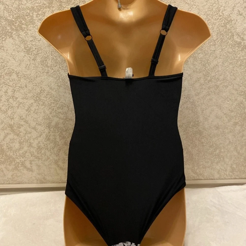 Elegant Black and White and Gray Floral Women's One-Piece Swimsuit